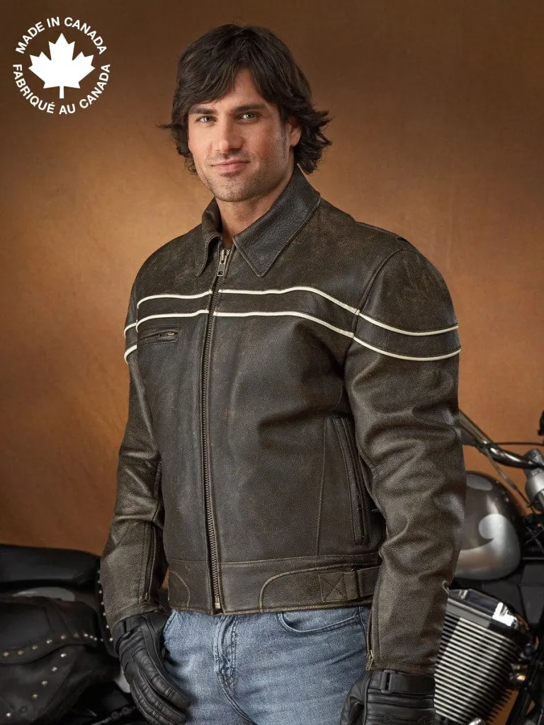 #3376 Men’s Leather Motorcycle Jacket w/Contrast Trim