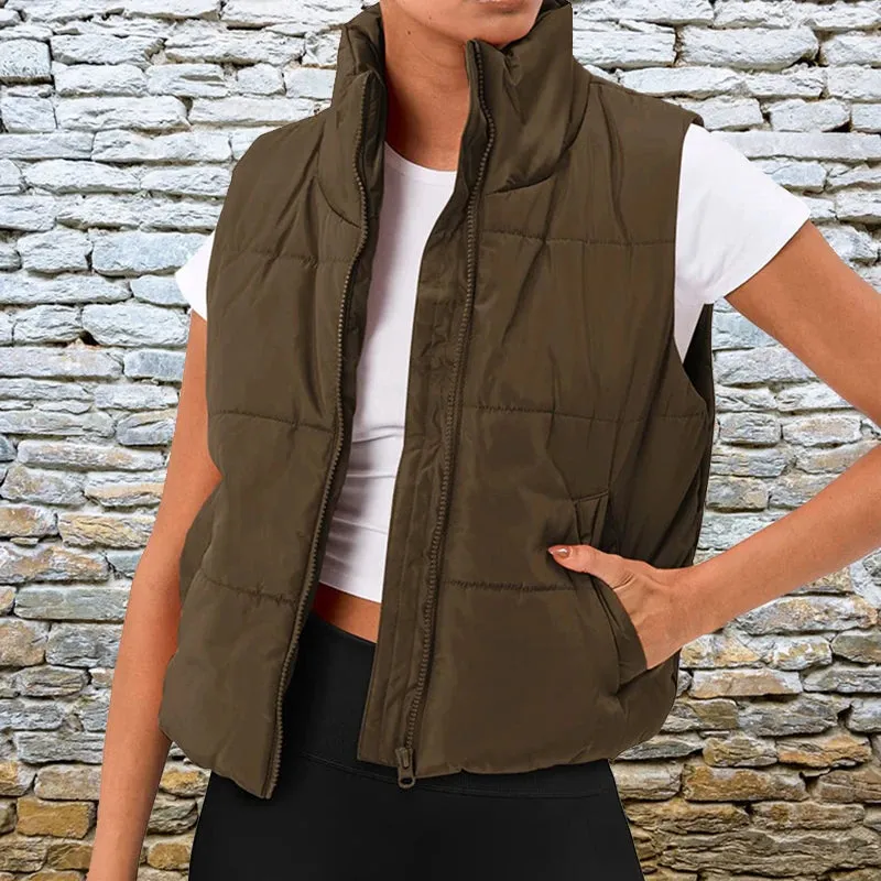 Amazon Cross Border European and American Women's Wear Autumn/Winter New Solid Color Fashion Pocket Casual Vest for Stylish Comfort