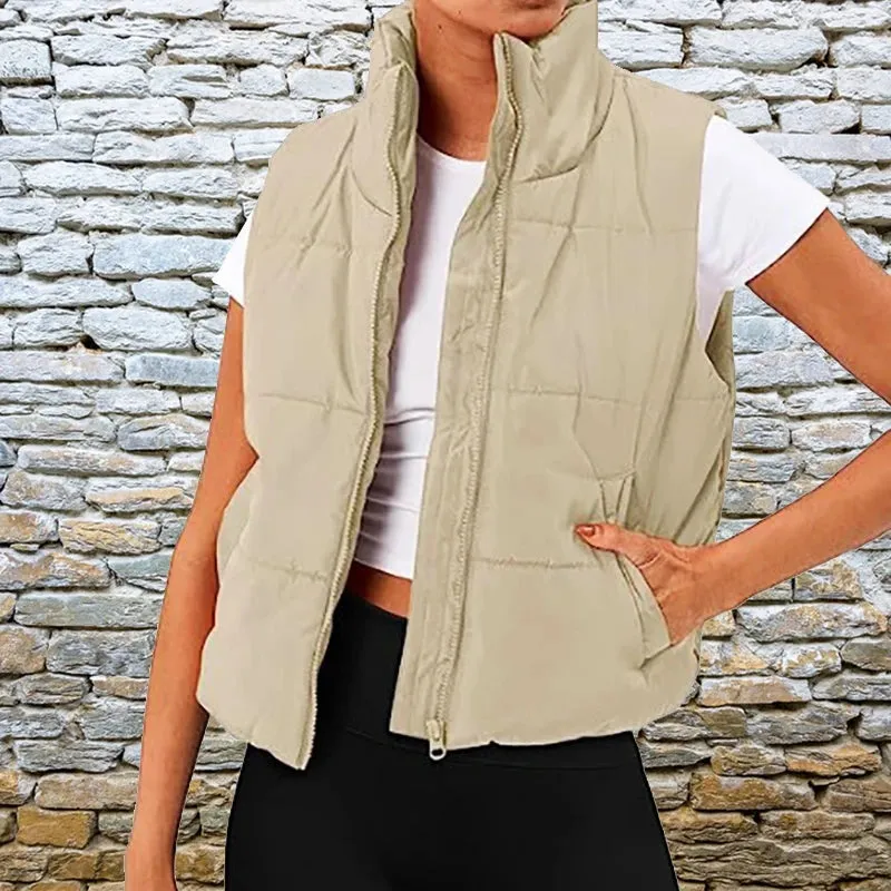 Amazon Cross Border European and American Women's Wear Autumn/Winter New Solid Color Fashion Pocket Casual Vest for Stylish Comfort