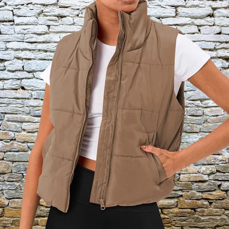 Amazon Cross Border European and American Women's Wear Autumn/Winter New Solid Color Fashion Pocket Casual Vest for Stylish Comfort