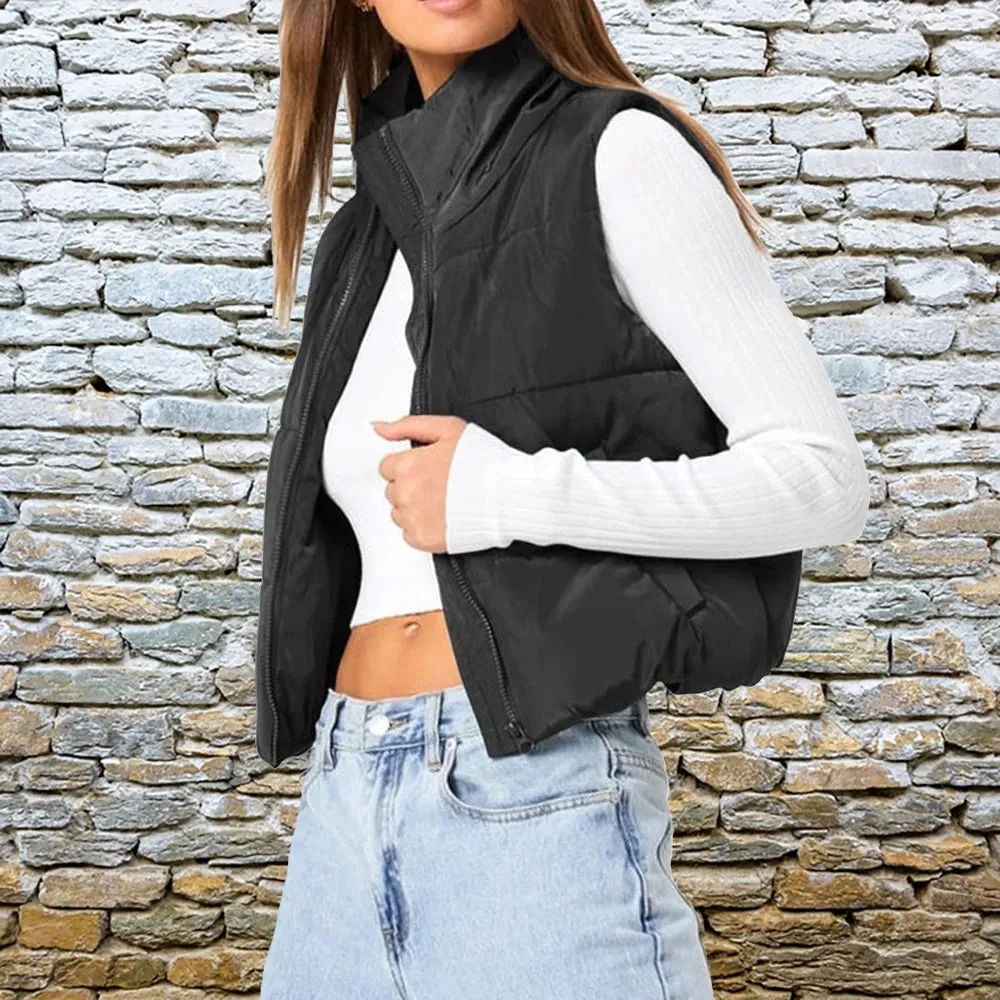 Amazon Cross Border European and American Women's Wear Autumn/Winter New Solid Color Fashion Pocket Casual Vest for Stylish Comfort