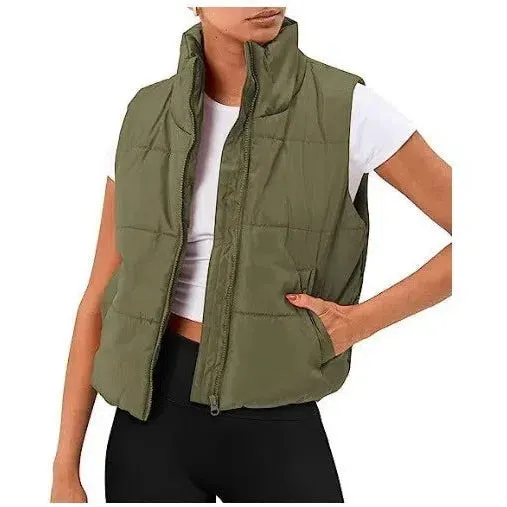 Amazon Cross Border European and American Women's Wear Autumn/Winter New Solid Color Fashion Pocket Casual Vest for Stylish Comfort