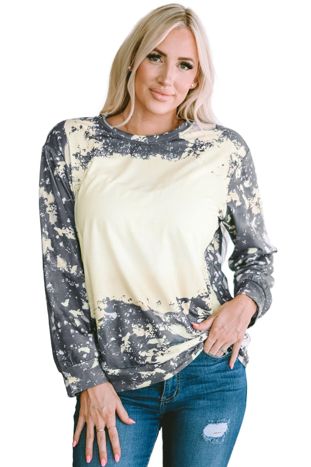 Bleached Tie Dye Long Sleeve Top