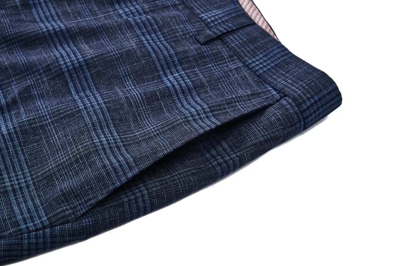 Blended Stretch Glen Check Suit Pants in Slim Fit