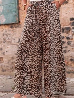 Bohemian Desert Palm Leopard Wide Leg Trousers