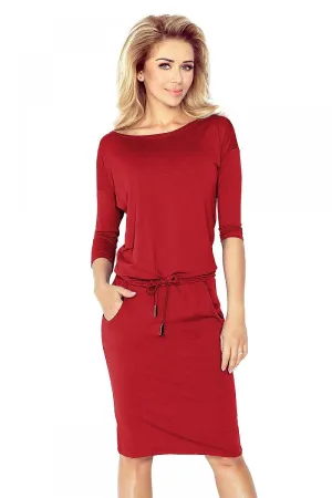 Burgundy 3/4 Sleeve Sporty Chic Dress by Numoco