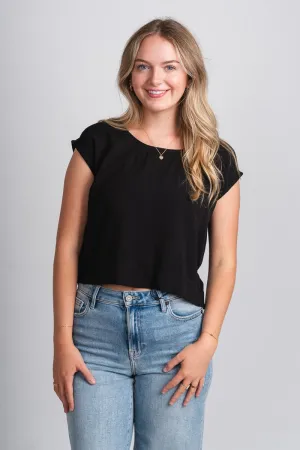 Cap sleeve boxy top black