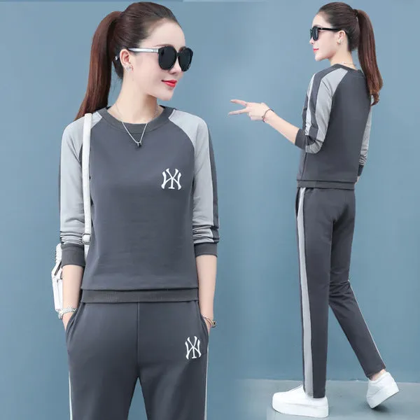 Casual Sporty Sets Women Trendy Two-Piece Korean Minimalist Sweatshirt