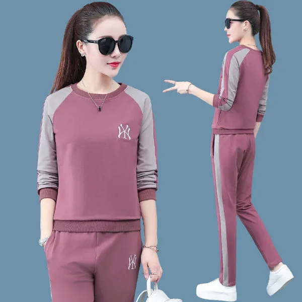 Casual Sporty Sets Women Trendy Two-Piece Korean Minimalist Sweatshirt