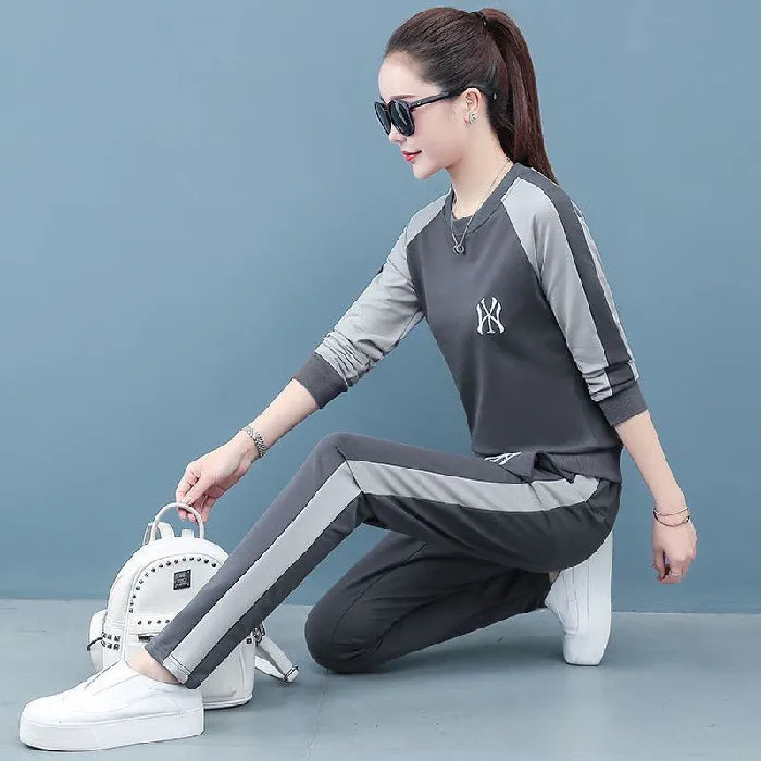 Casual Sporty Sets Women Trendy Two-Piece Korean Minimalist Sweatshirt