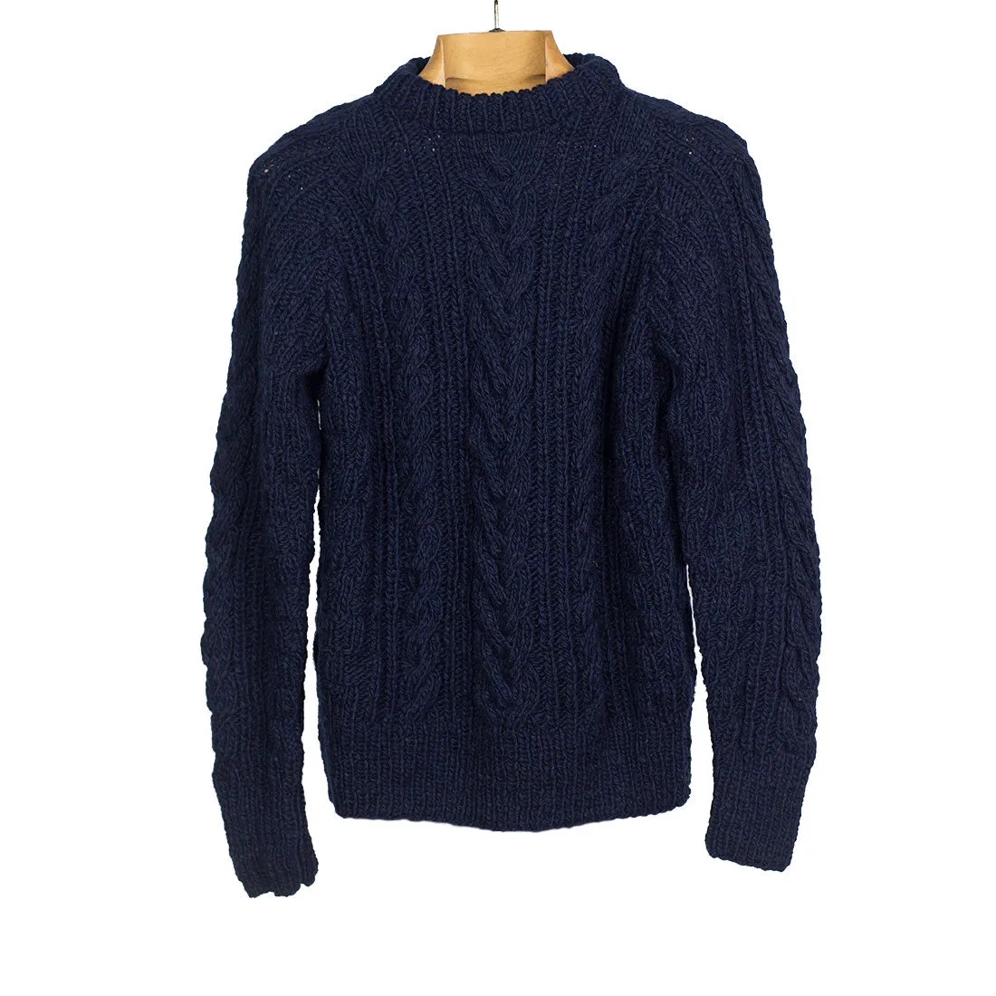 Chamula handknit fisherman pullover in dark navy Merino wool (restock)