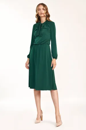 Chic Tie-Neck Midi Office Dress