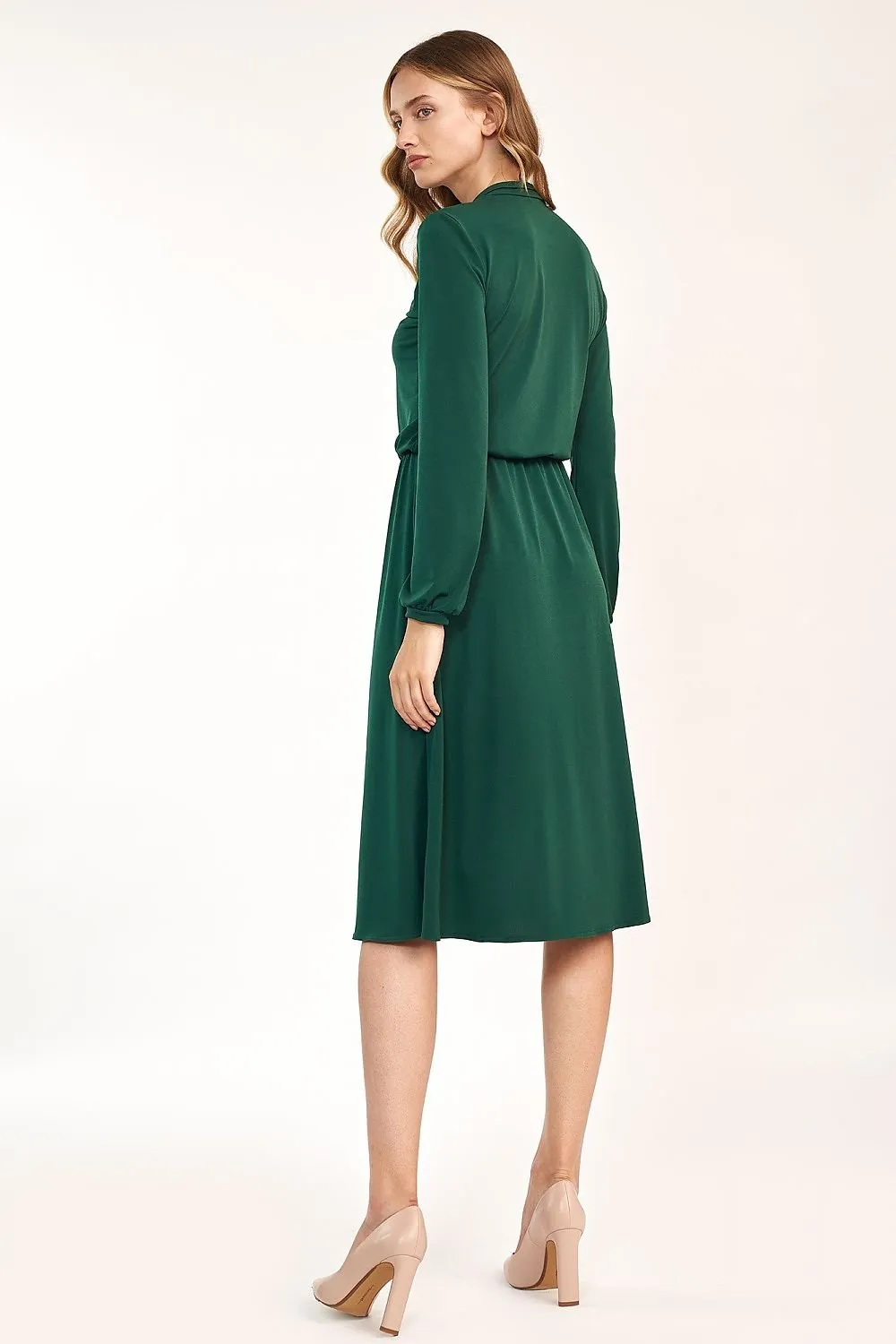 Chic Tie-Neck Midi Office Dress