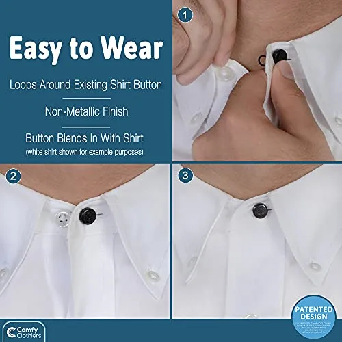 Collar Extenders 3 Pack Black Buttons Soft Elastic Dress Shirt Button Extender