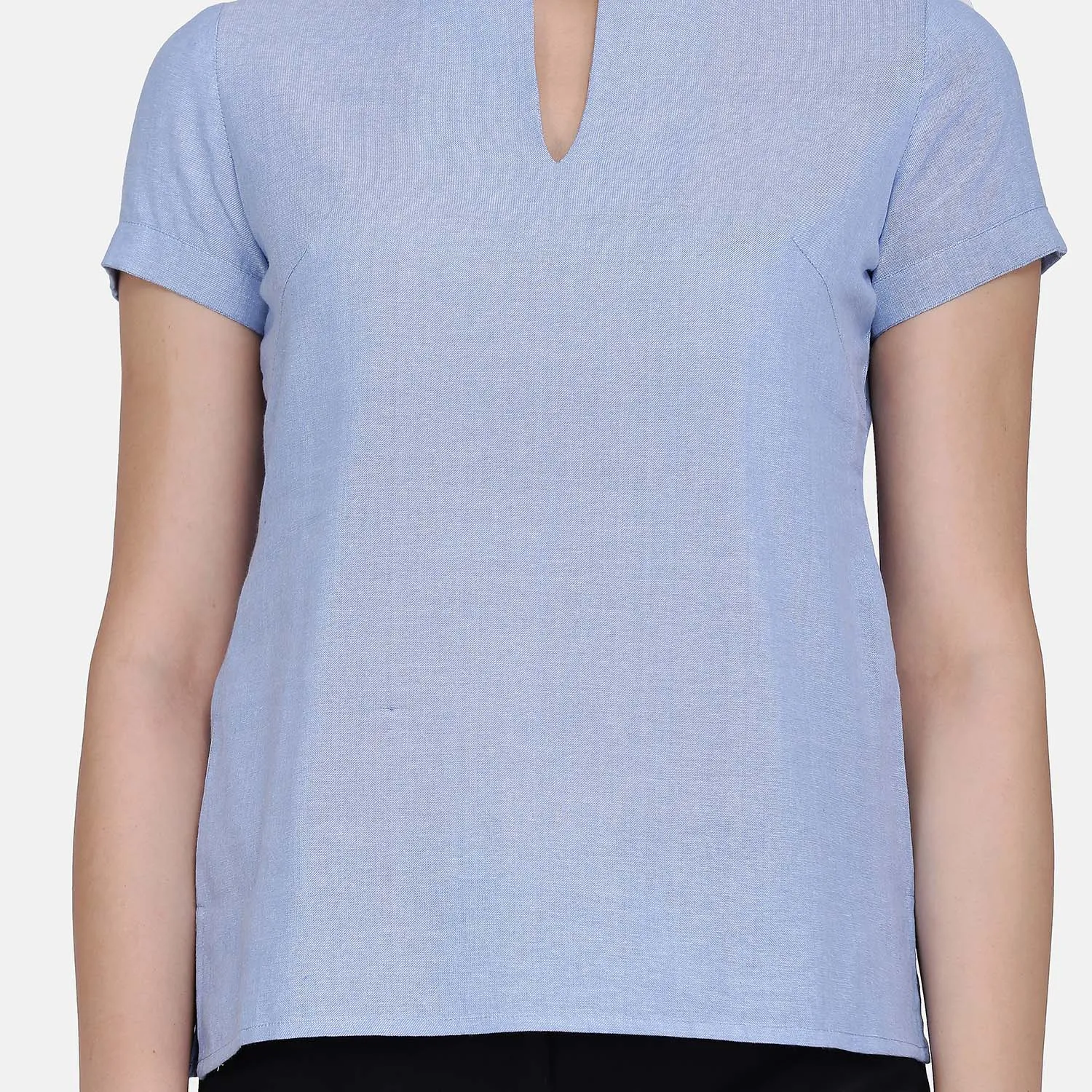 Comfortable women's Sky Blue Slit Neck Cotton Top