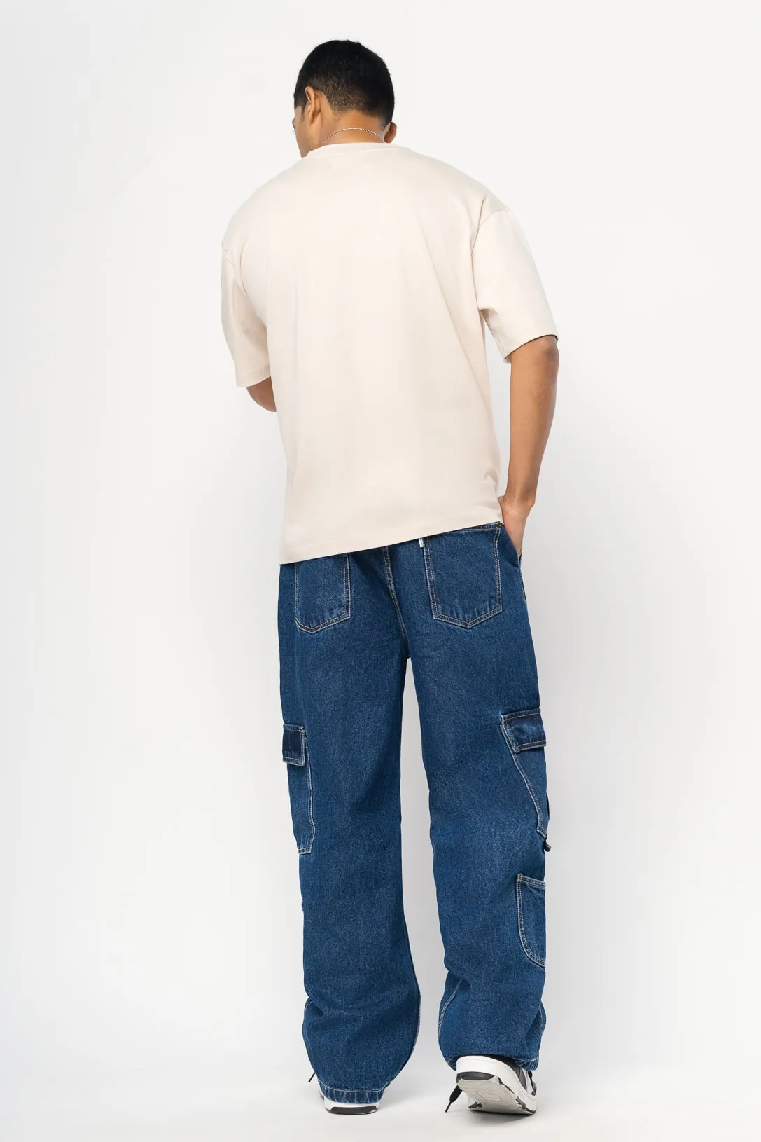 Dense Blue Men's Side Pocket Cargo Jeans