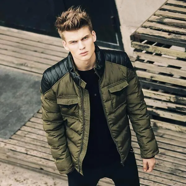 Double Pocket Men Army Green Fashion Jacket For Autumn and Winter