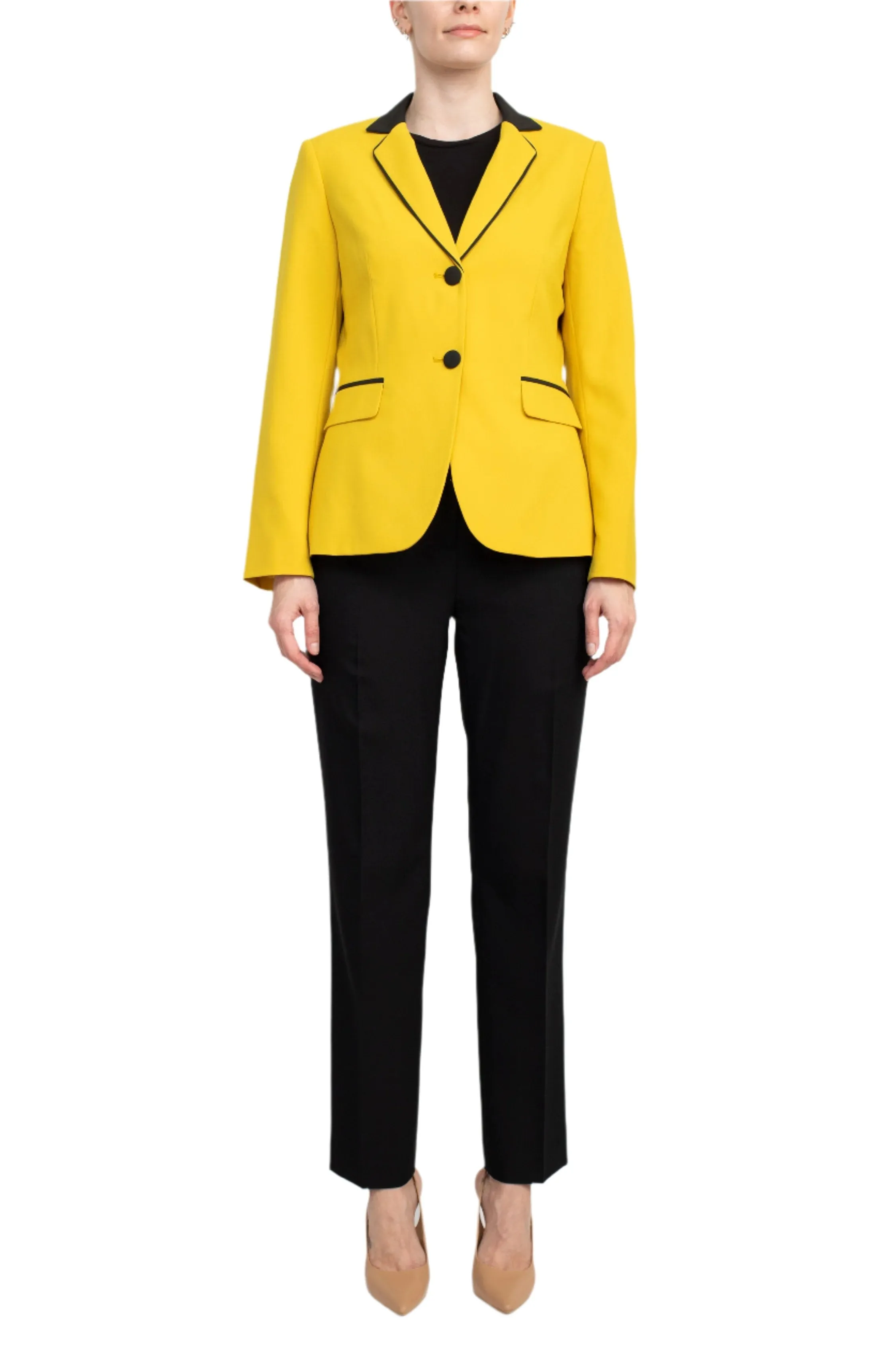 Emily Notched Collar 2 Button Long Sleeve Flap Pockets Pant Suit