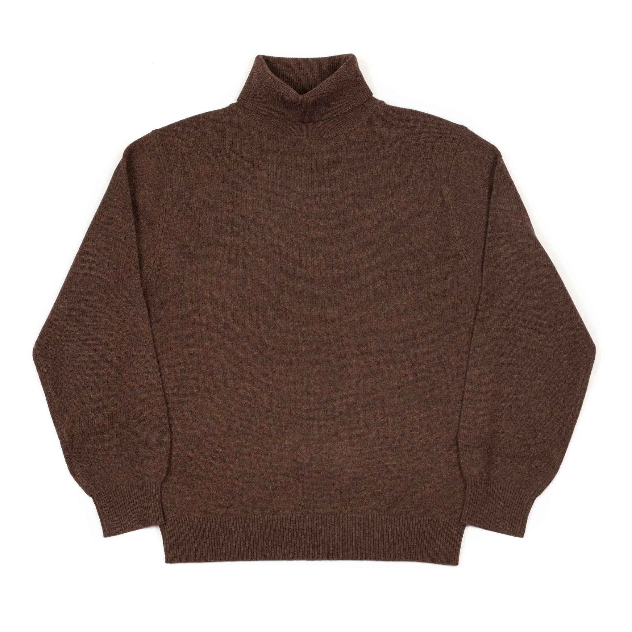 Fine gauge turtleneck sweater in brown wool (restock)