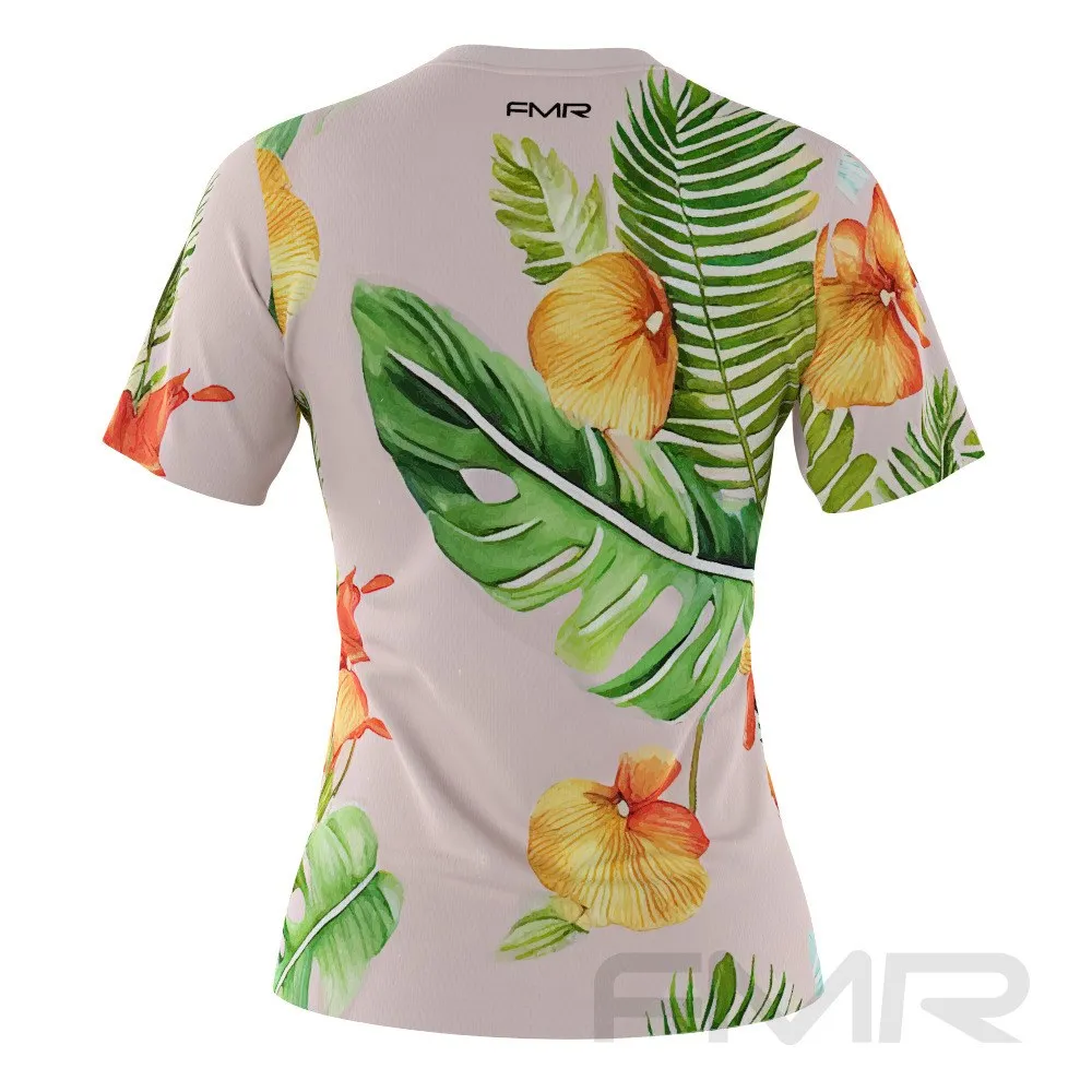 FMR Hawaiian Orange Flowers Women's Technical Short Sleeve Running Shirt