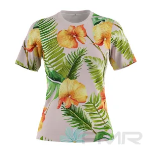 FMR Hawaiian Orange Flowers Women's Technical Short Sleeve Running Shirt