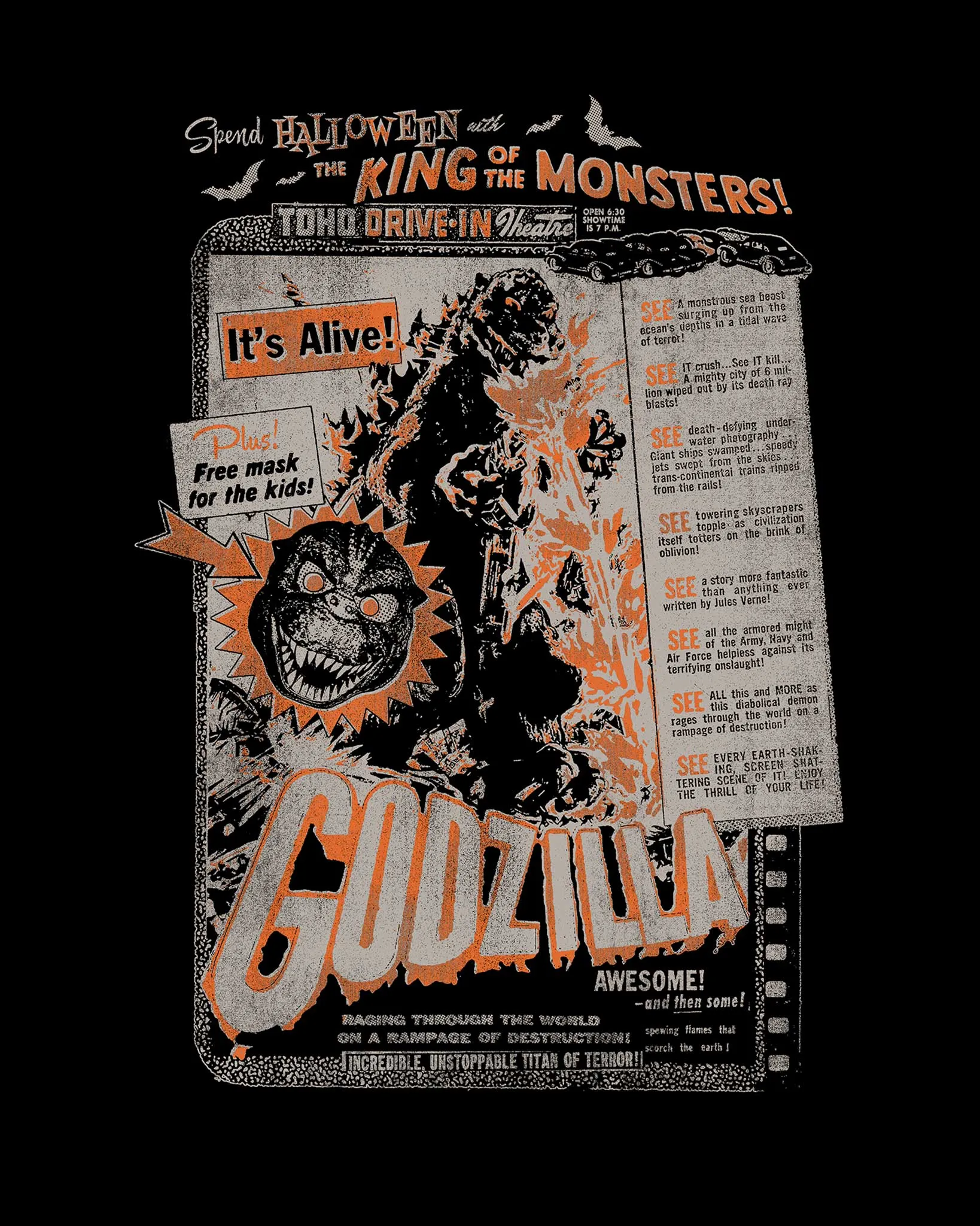 Godzilla - Halloween Night At The Drive-In - Womens