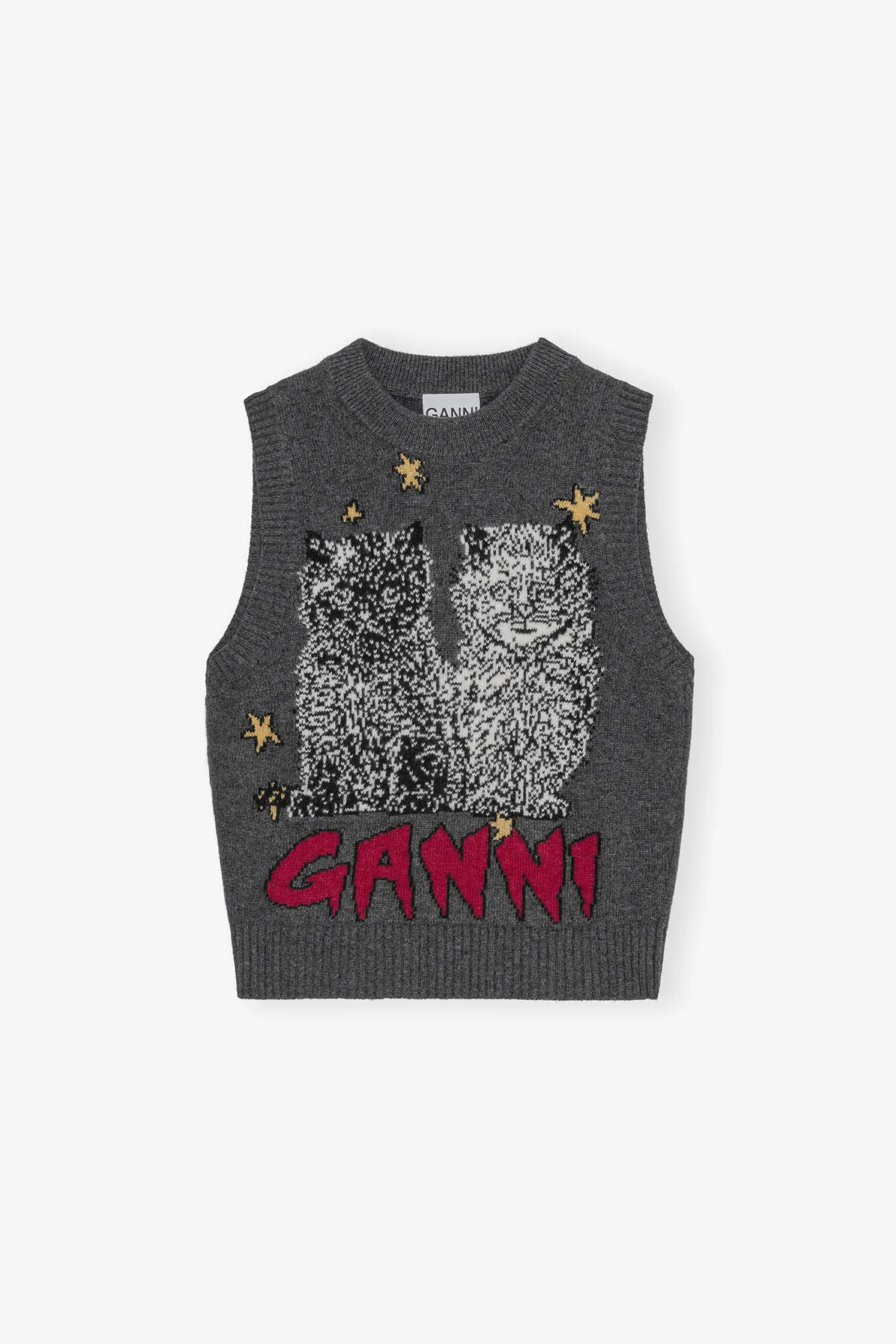 Graphic Cats Vest - Gray Quill