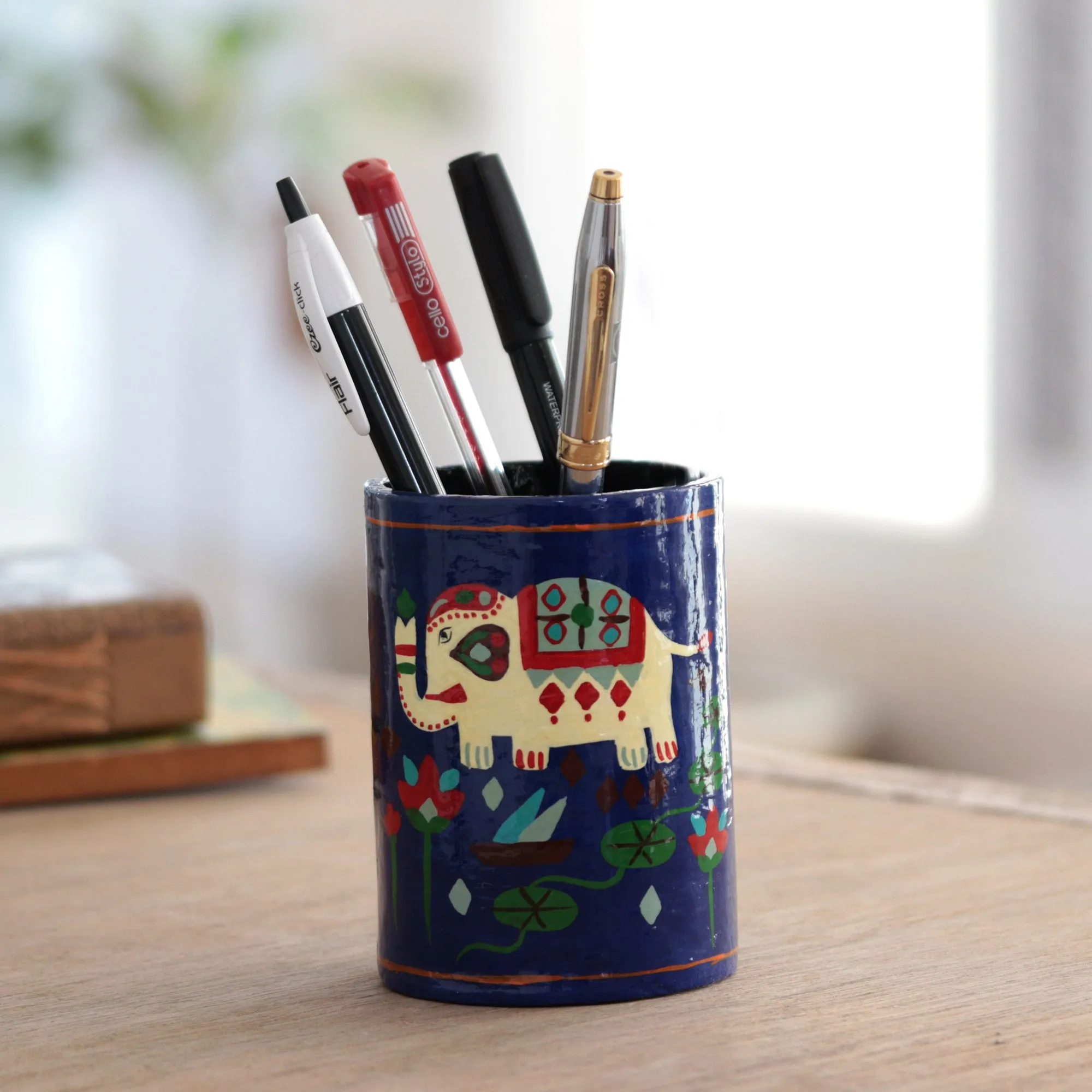 Hand Crafted Papier Mache Pen Holder - Midnight Tale | NOVICA