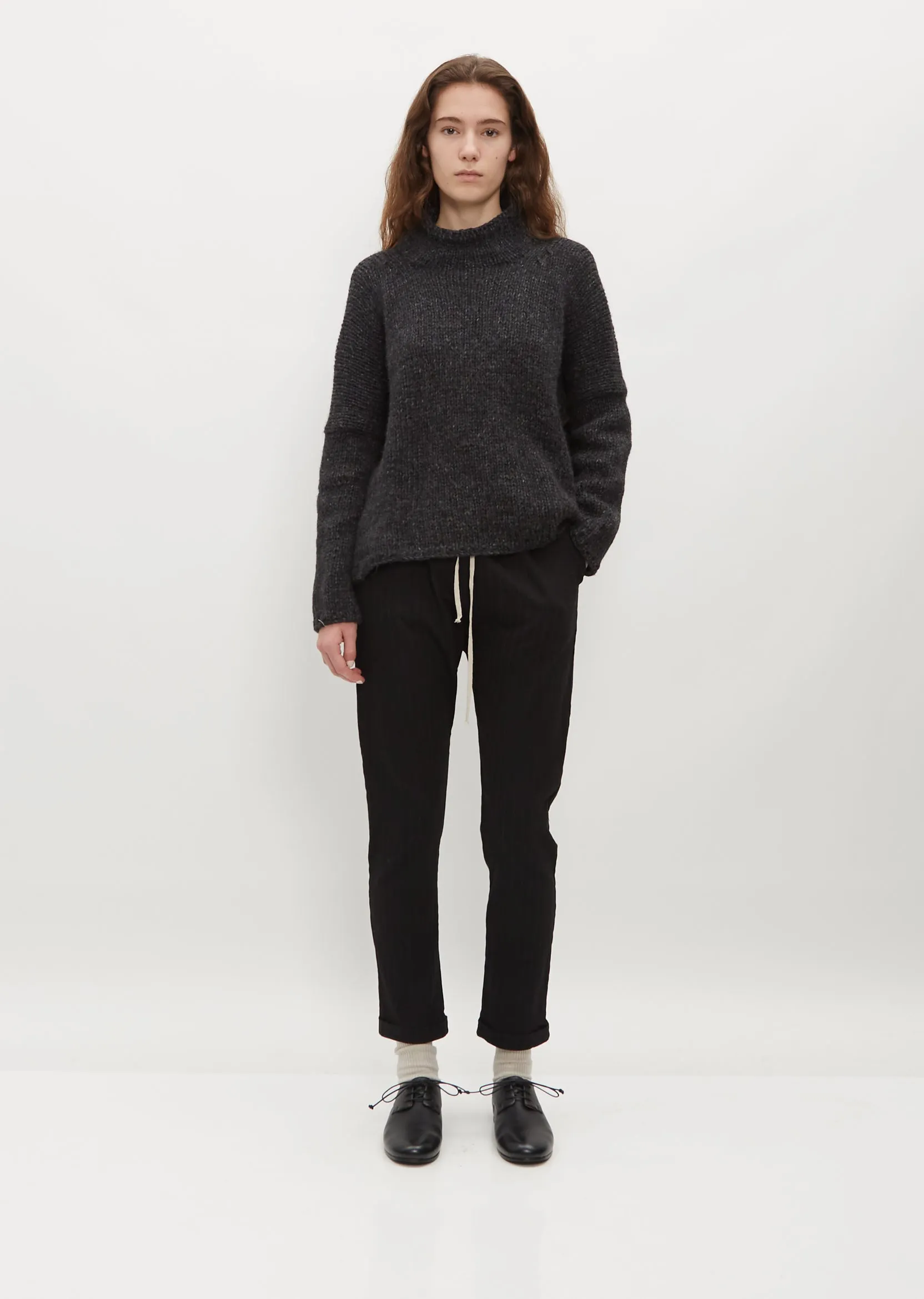 Hand Knit Oversized Alpaca and Wool High Neck — Slate