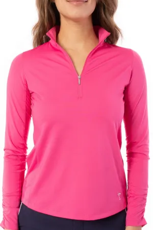 Hot Pink Long Sleeve Zip Mock Polo