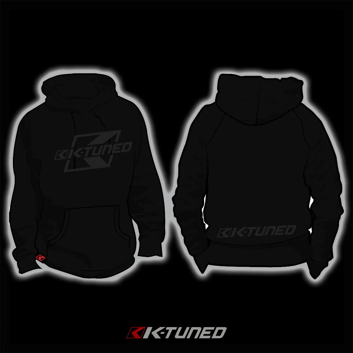 K-Tuned Hoodie/Pullover - Large (Grey on Black) - KTD-HD3-L