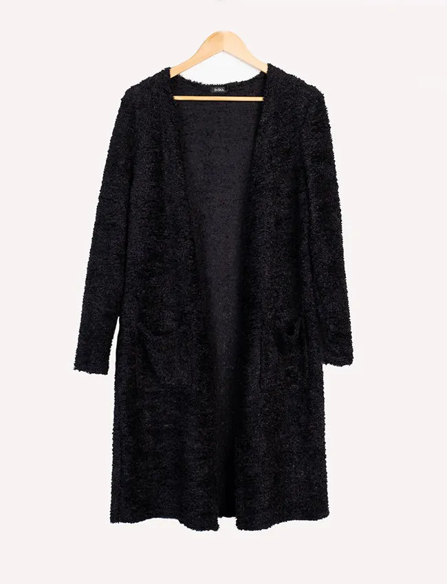 Long cardigan boucle with pockets