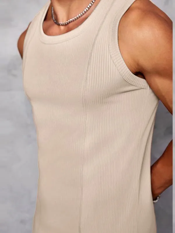 Mens Elastic Textured Striped Breathable Tank SKUK73691