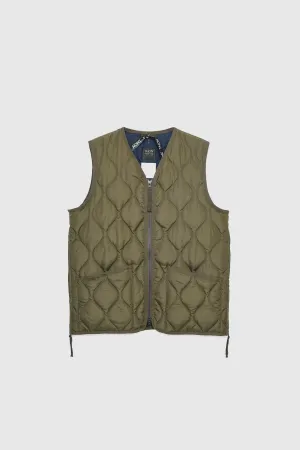 Military Zip V Neck Down Vest - Dark Olive