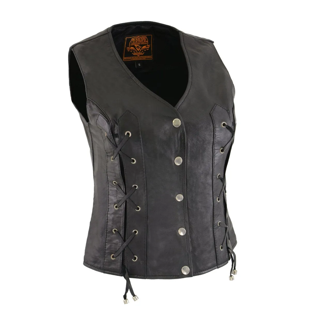 Milwaukee Leather SH1216 Ladies Black Leather Vest with Front Laces