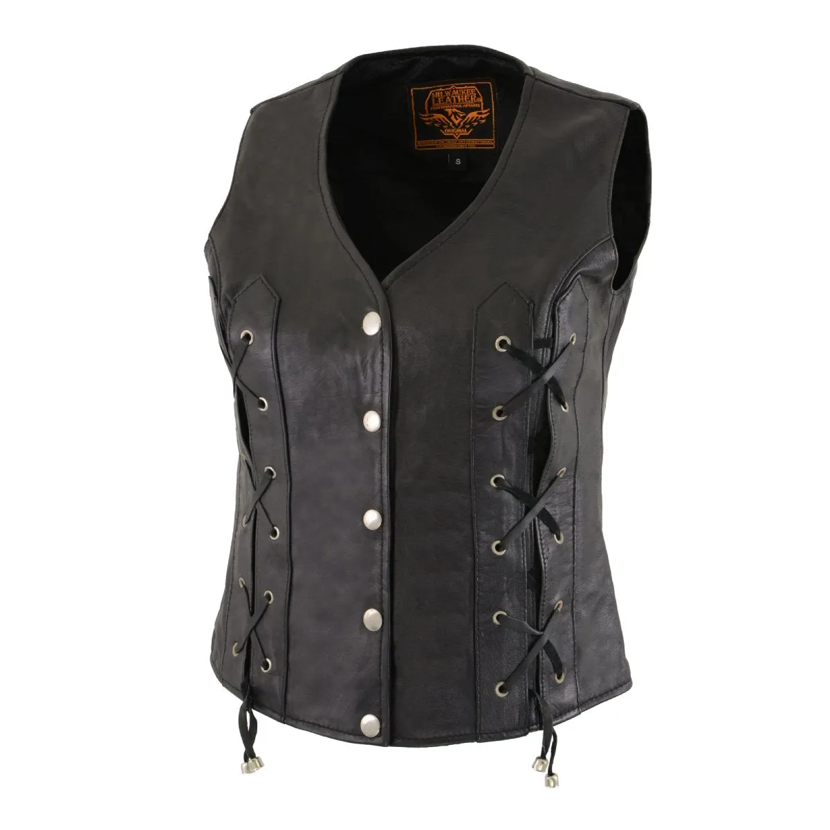 Milwaukee Leather SH1216 Ladies Black Leather Vest with Front Laces