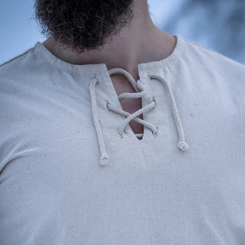 Natural Collarless Medieval Shirt - Soft Cotton