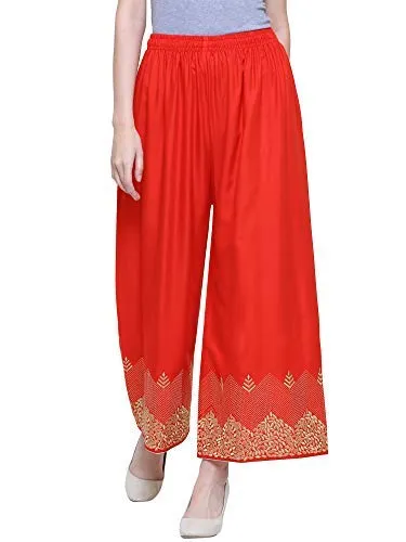 Nikshita Fashion Women's Cotton Abstract Design Ethnic Palazzo (Wk 3_19_21617, Red, Free Size)