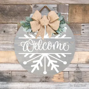 PAINTED Welcome Snowflake Door Sign | Christmas Door Sign | Round Winter Door Sign | Front Door Wreath | Door Hanger | Winter Wreath