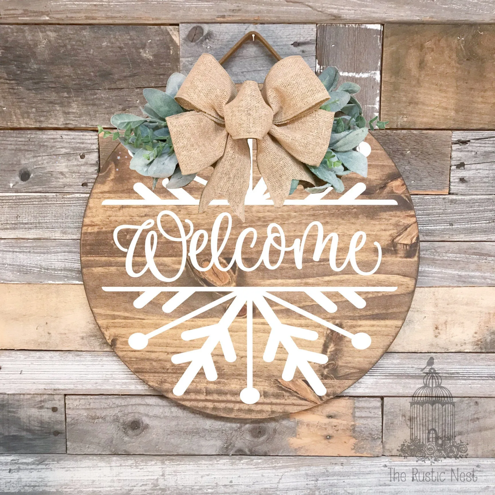 PAINTED Welcome Snowflake Door Sign | Christmas Door Sign | Round Winter Door Sign | Front Door Wreath | Door Hanger | Winter Wreath