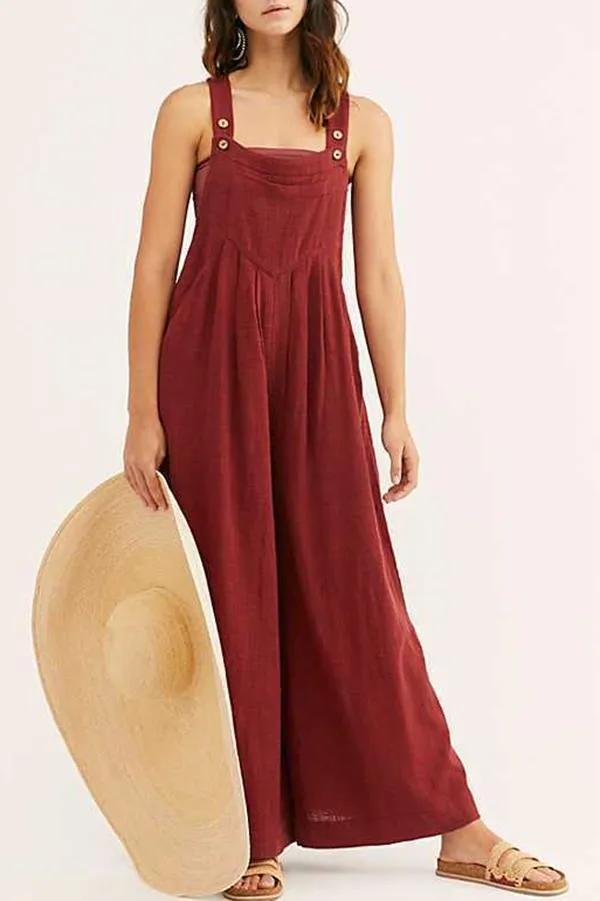 Paneled Solid Side Pockets Sling Overall Jumpsuit