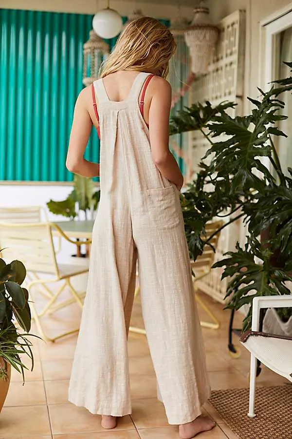 Paneled Solid Side Pockets Sling Overall Jumpsuit