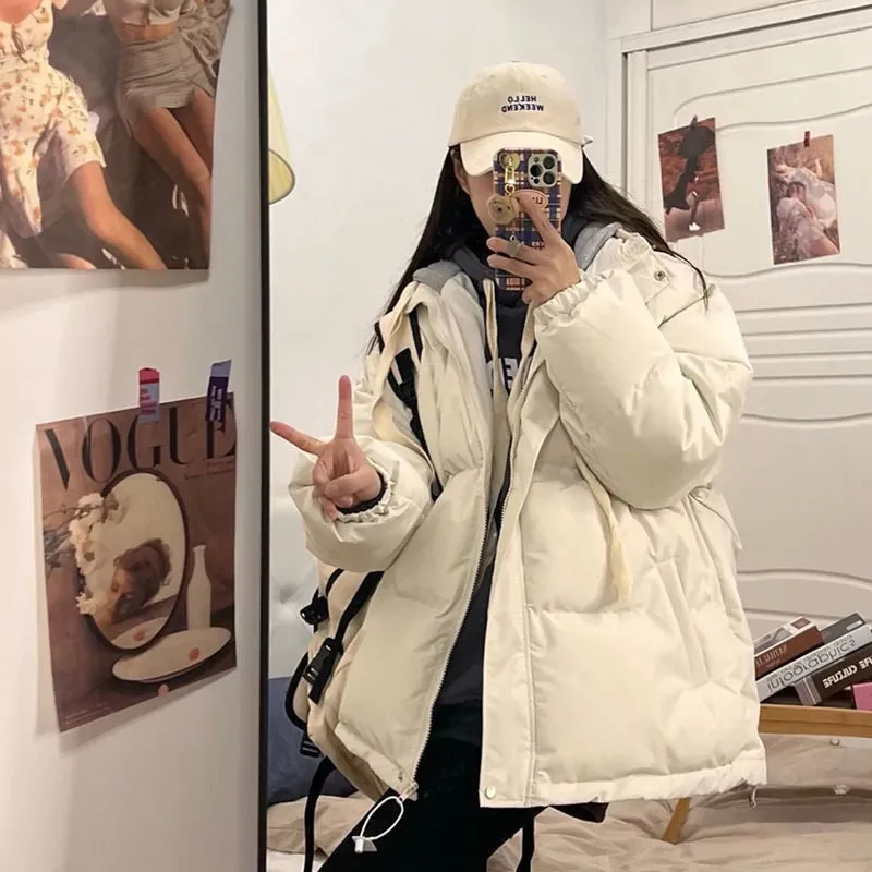 Purpdrank - Short Jacket Woman Parkas Fall Winter 2023 Thick Warm Spliced Coat Oversized Korean Fashion Loose Puffer Outerwear