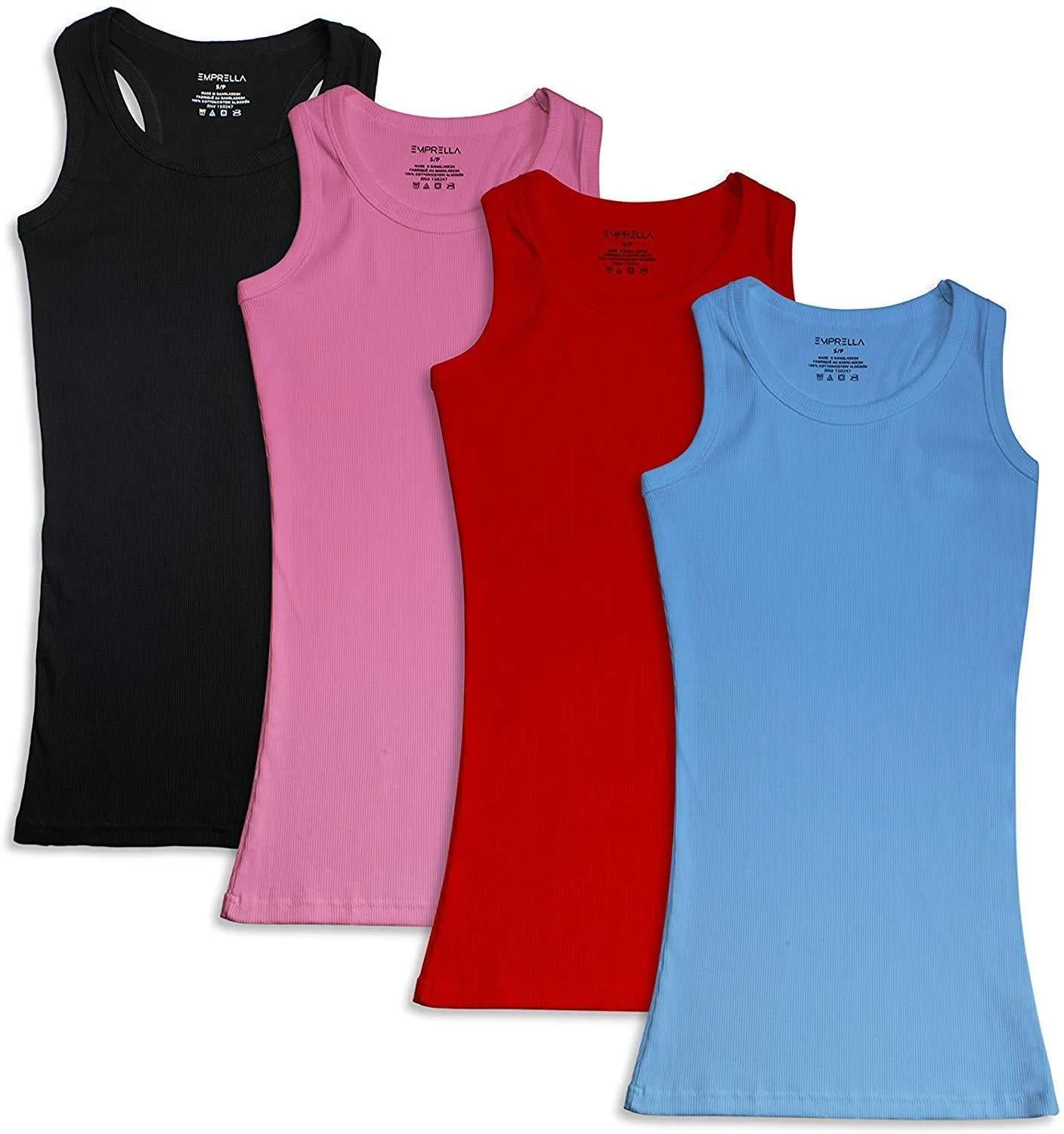 Racerback Colorful Tank Tops - 4 Pack Bright Assorted Packs