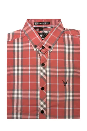 Salmon Pink Button Down Casual Check Shirt