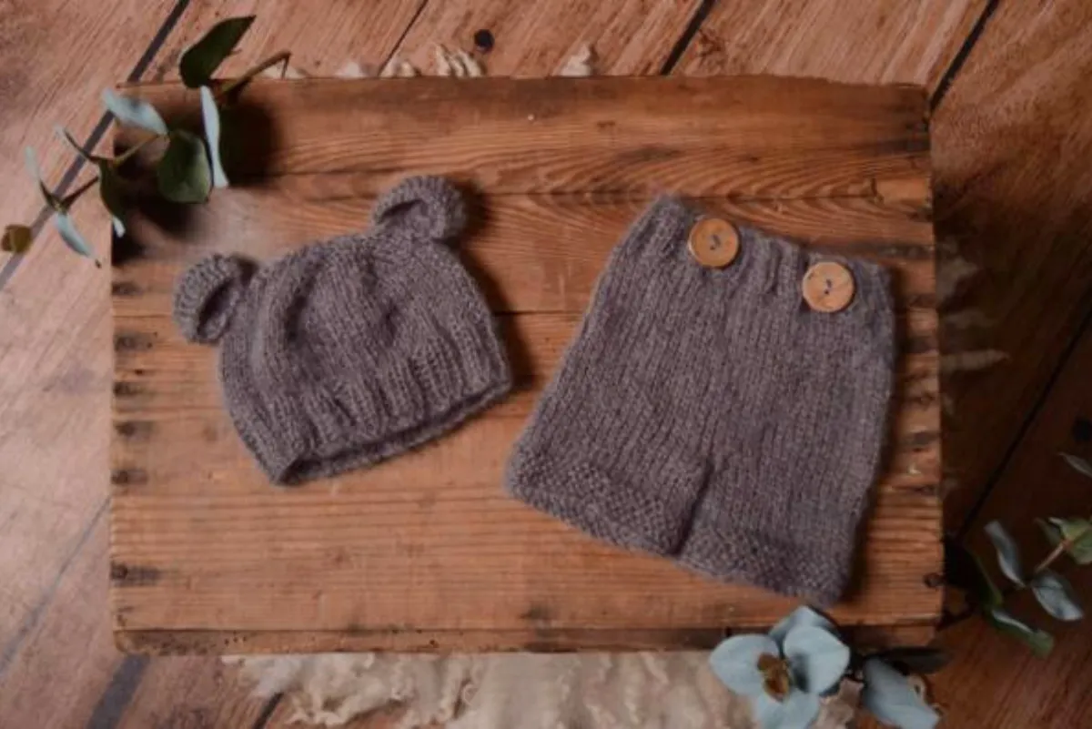 SET Mohair Bear Hat and Pants - Gray