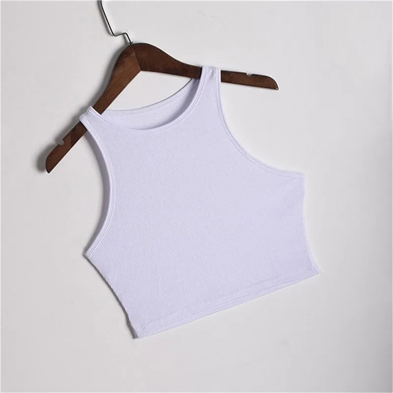 Sleeveless Solid Black/White Crop Vest Tops