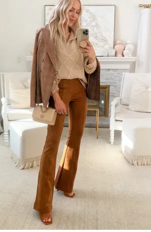 Spanx Faux Suede Flare Pants Rich Caramel