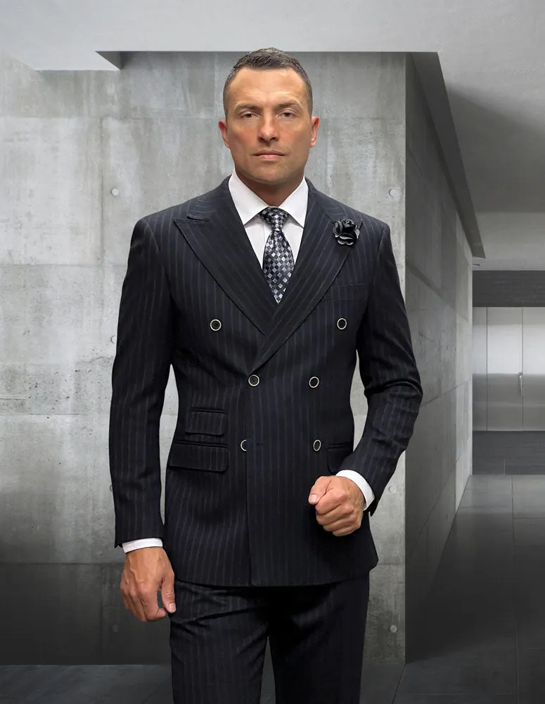 Statement Pinstripe Peak Lapel Double Breasted Super 200 Wool Suit