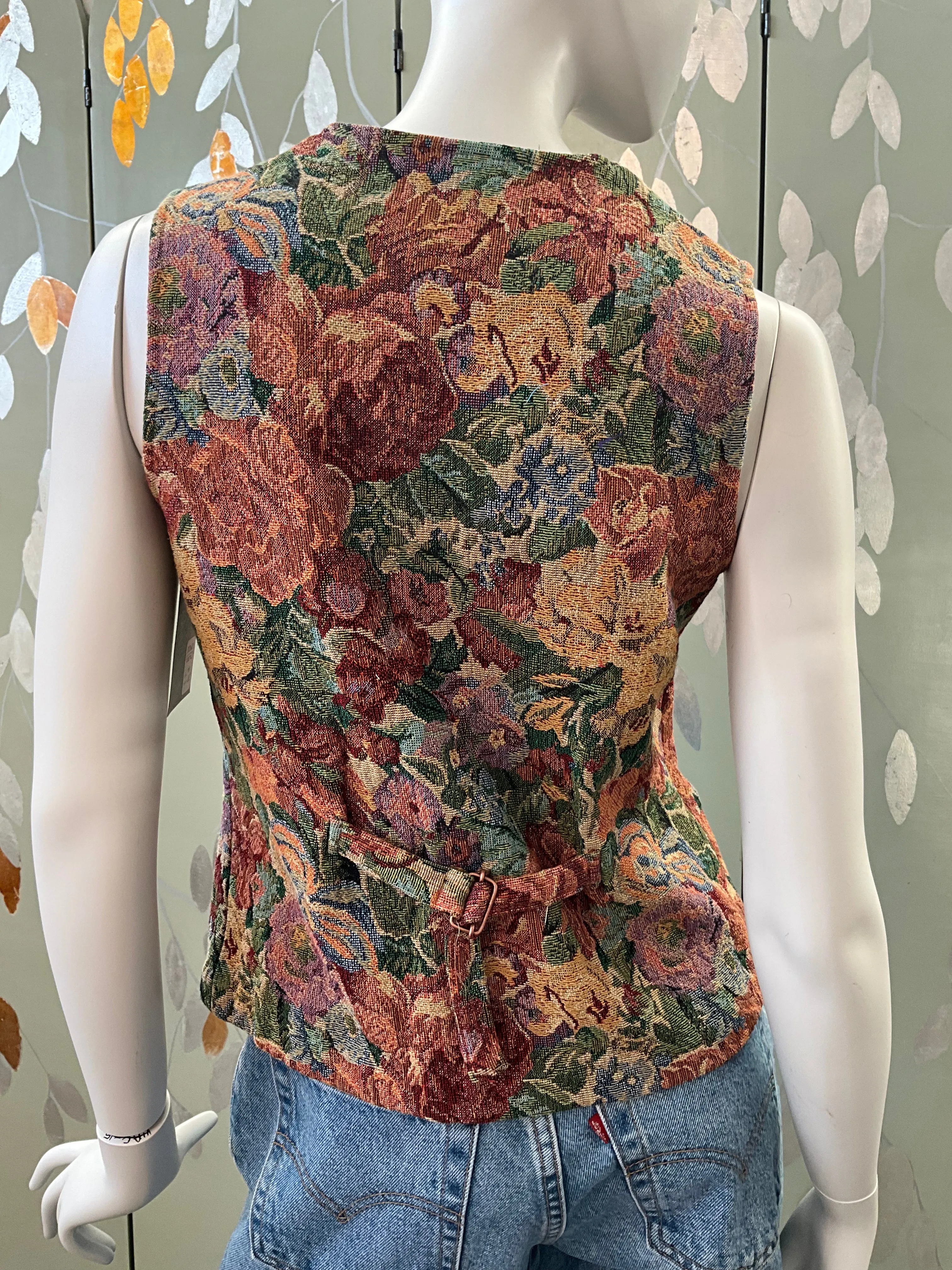 Vintage 1990s Floral Tapestry Waistcoat, Small